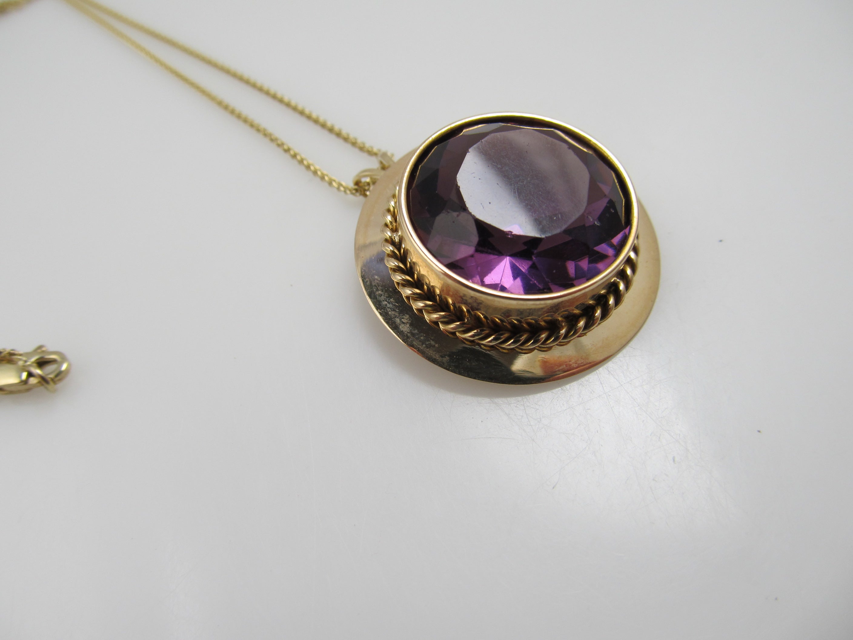 Antique 14k Rose Gold Purple Glass Necklace