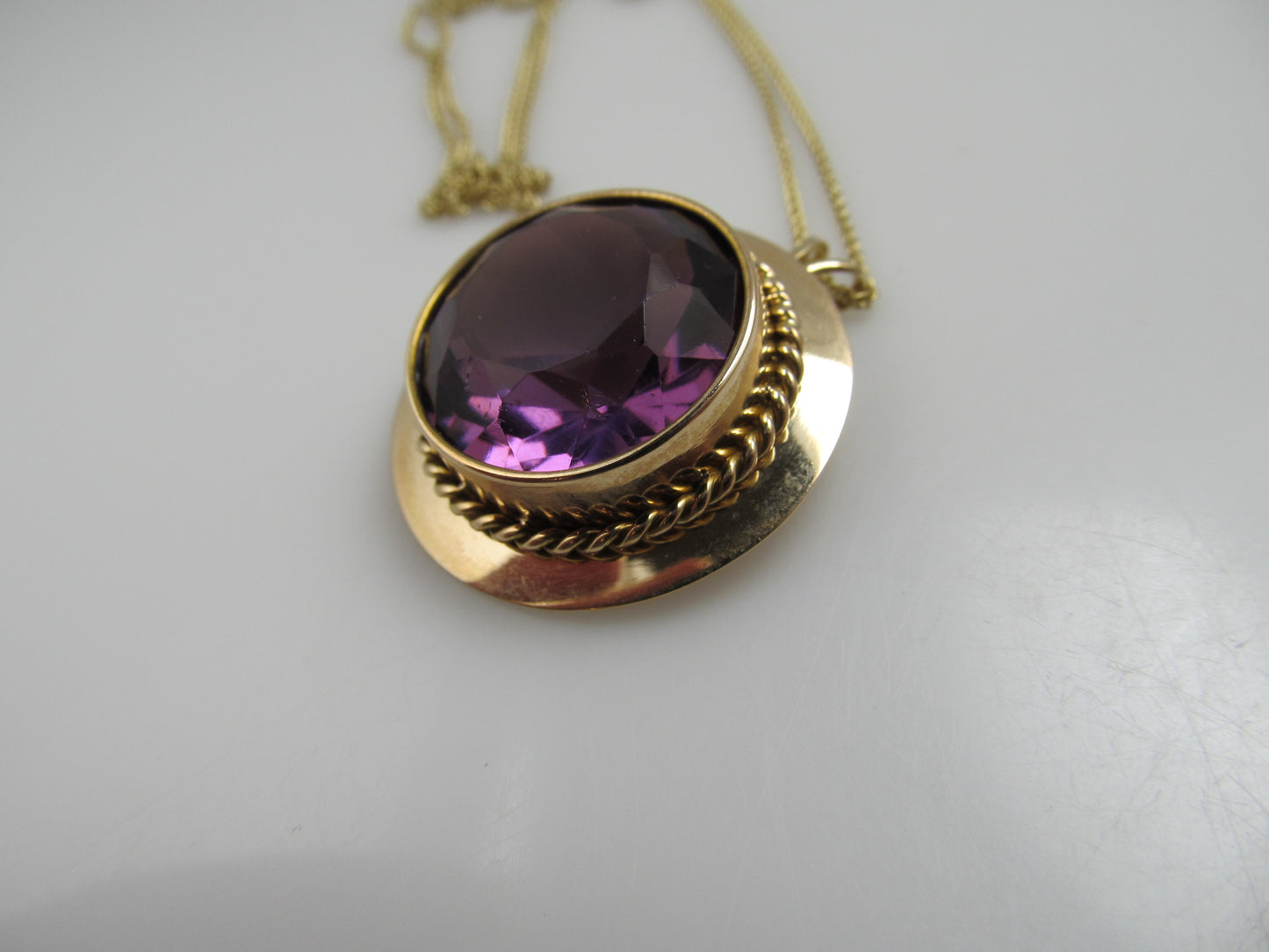 Antique 14k Rose Gold Purple Glass Necklace