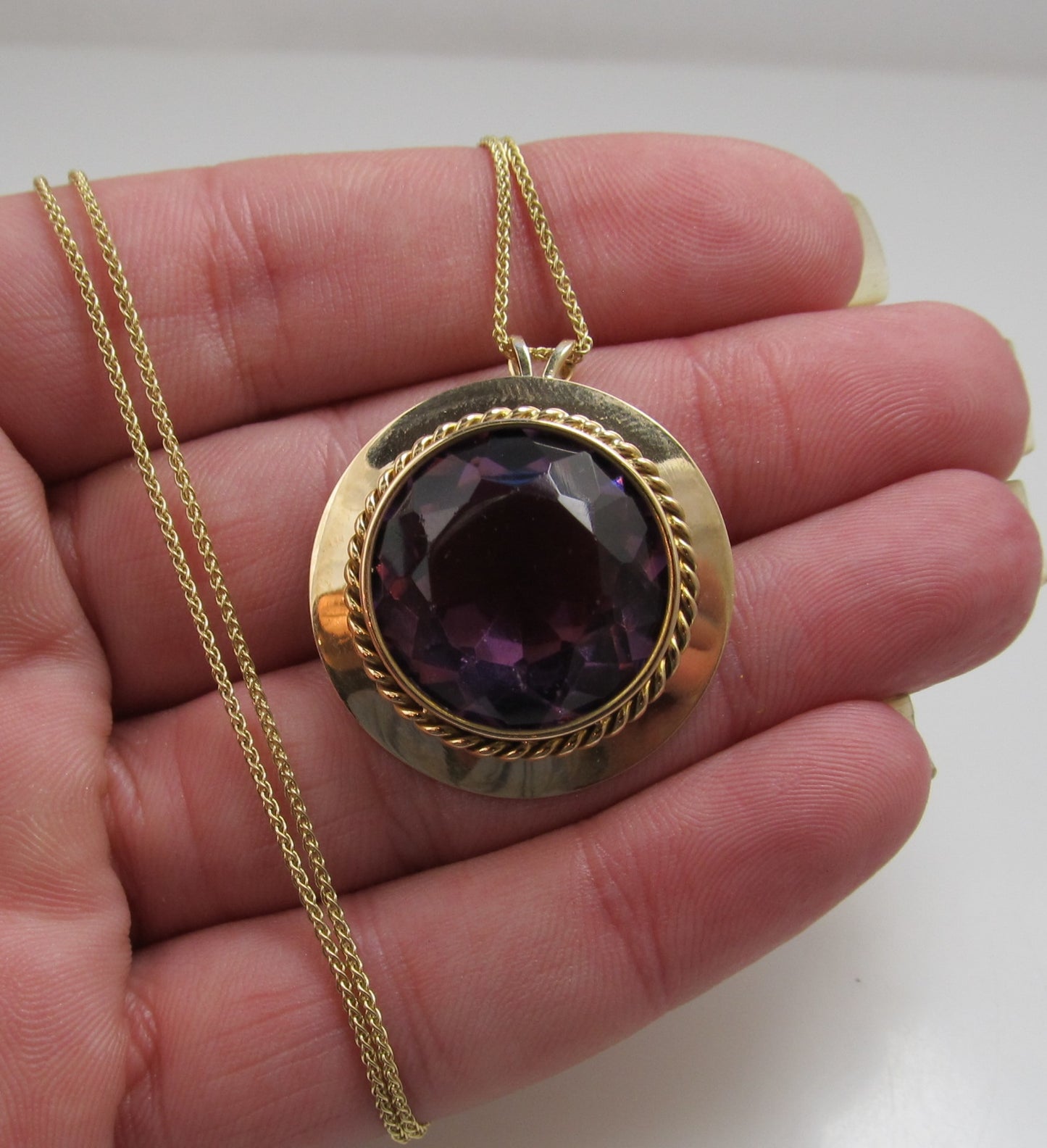 Antique 14k Rose Gold Purple Glass Necklace