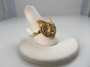 14k yellow gold owl ring with diamond eyes