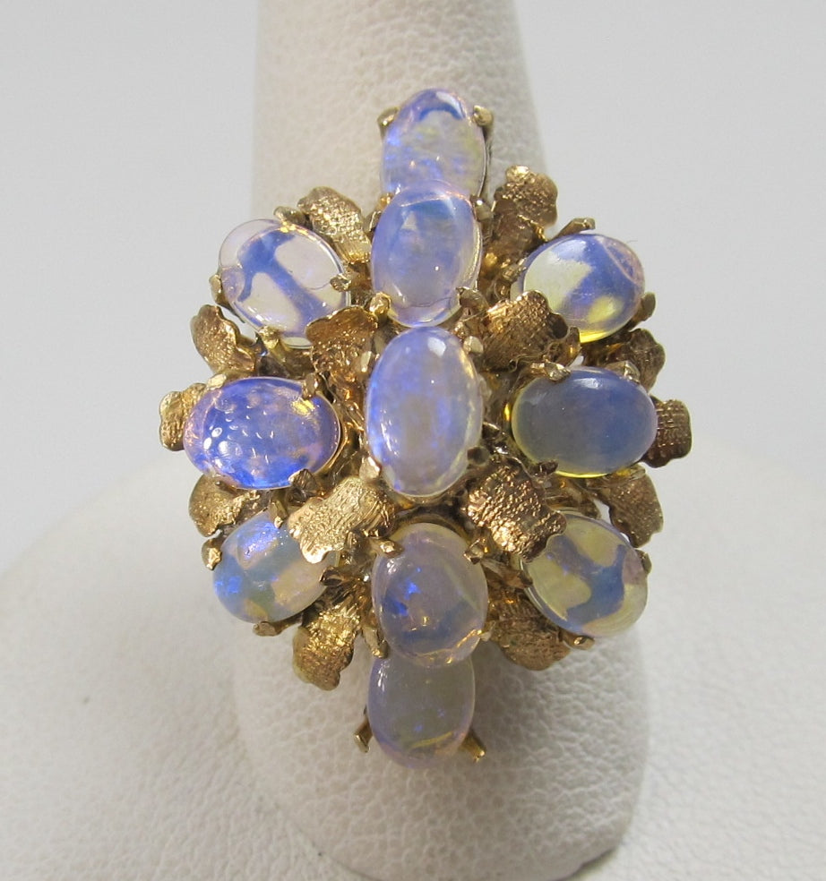 Vintage Opal Cluster Ring, 14k Yellow Gold