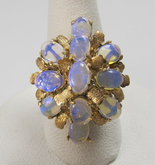 Vintage Opal Cluster Ring, 14k Yellow Gold