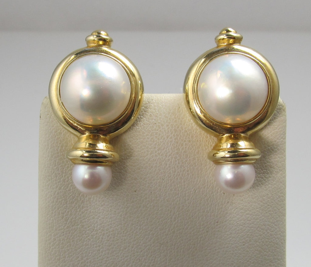 14k Yellow Gold Modern Pearl Statement Earrings