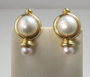 14k Yellow Gold Modern Pearl Statement Earrings