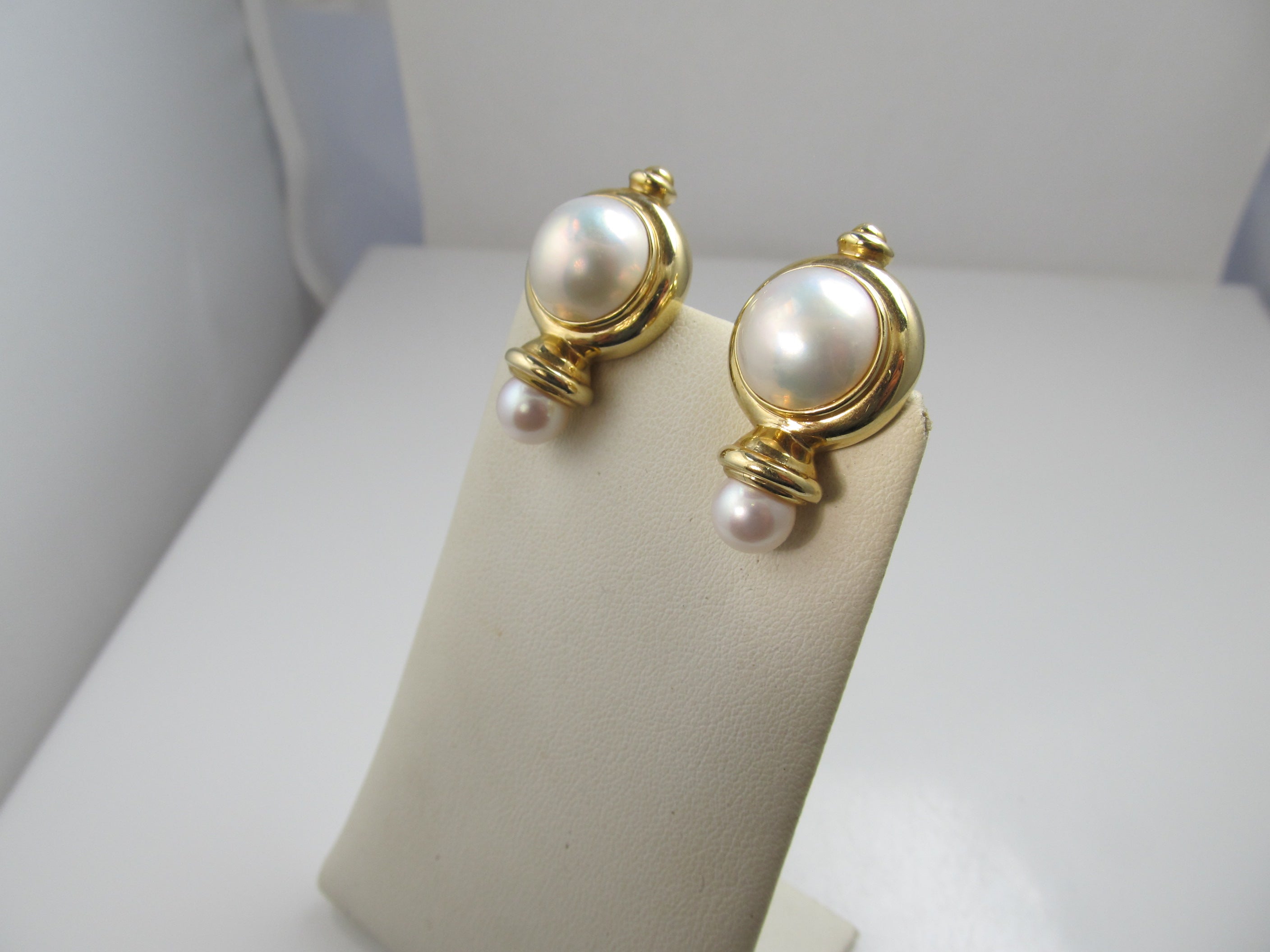 14k Yellow Gold Modern Pearl Statement Earrings