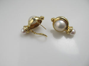 14k Yellow Gold Modern Pearl Statement Earrings