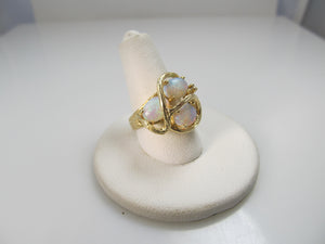 Vintage 14k Yellow Gold Opal Diamond Ring