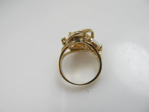 Vintage 14k Yellow Gold Opal Diamond Ring