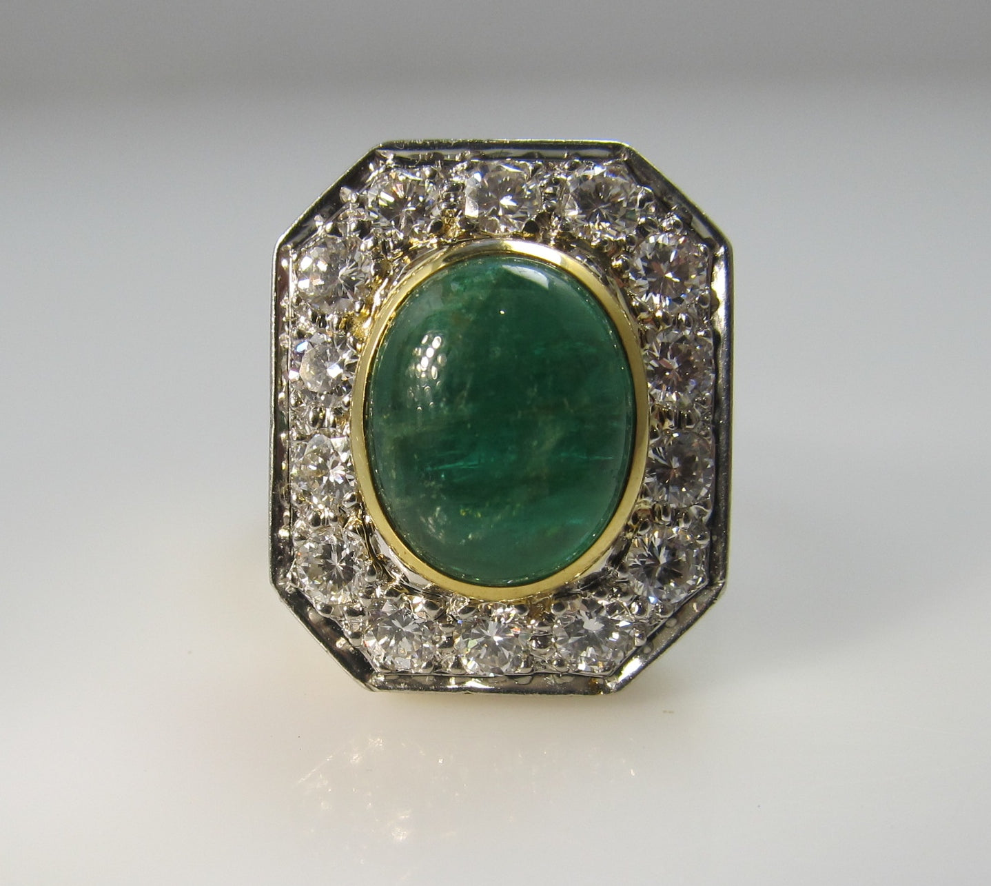 18k 2.50ct Cabochon Cut Emerald, 1.40ct Diamond Ring