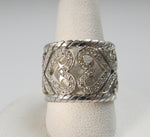 Wide 14k white gold heart scroll diamond eternity band