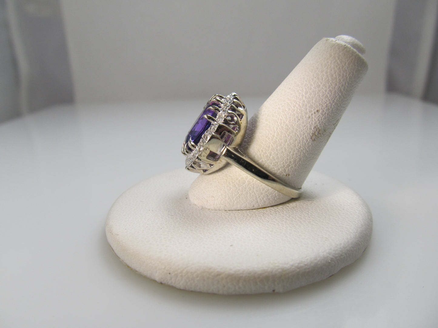 14k white gold ring with a 2 1/2ct amethyst and 1/2ct in diamonds