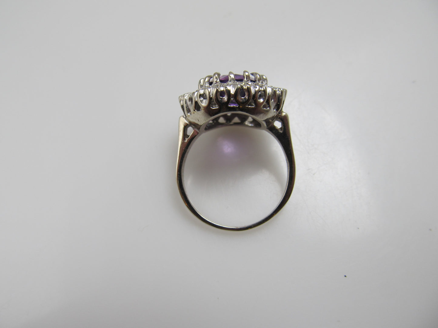 14k white gold ring with a 2 1/2ct amethyst and 1/2ct in diamonds