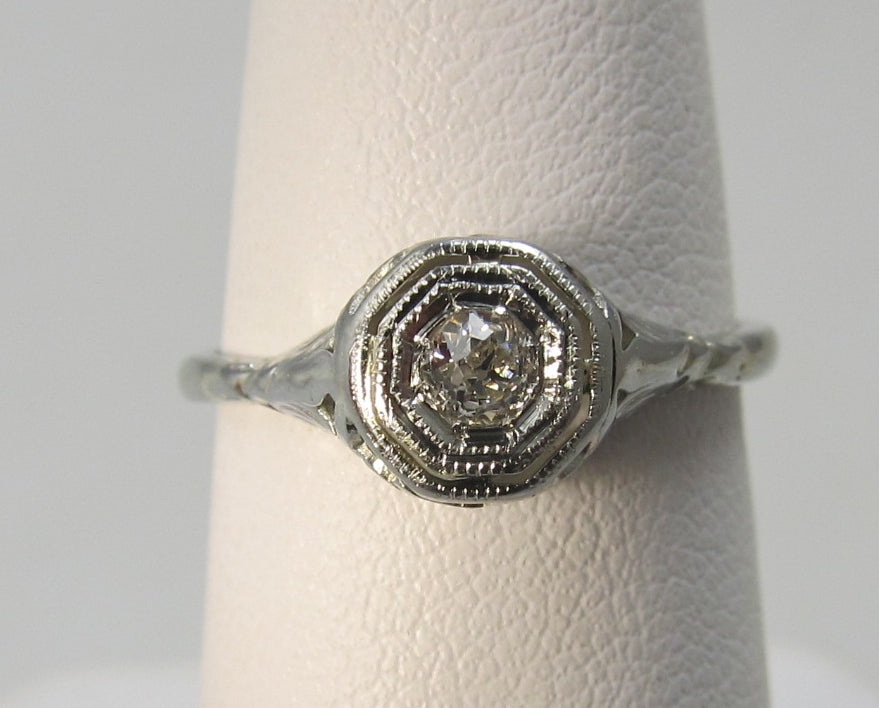 Vintage butterfly filigree diamond ring, 14k white gold