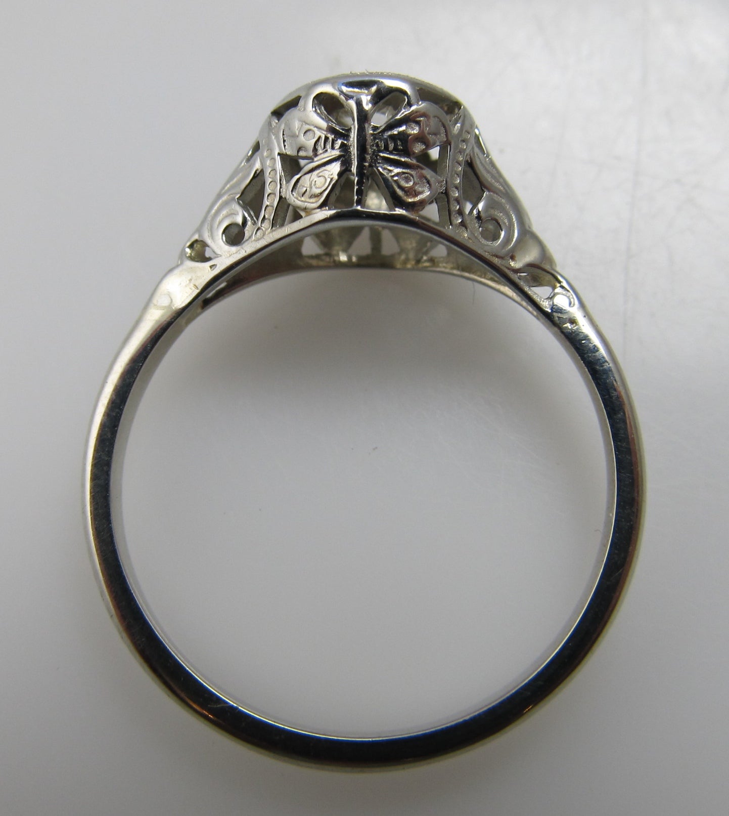 Vintage butterfly filigree diamond ring, 14k white gold