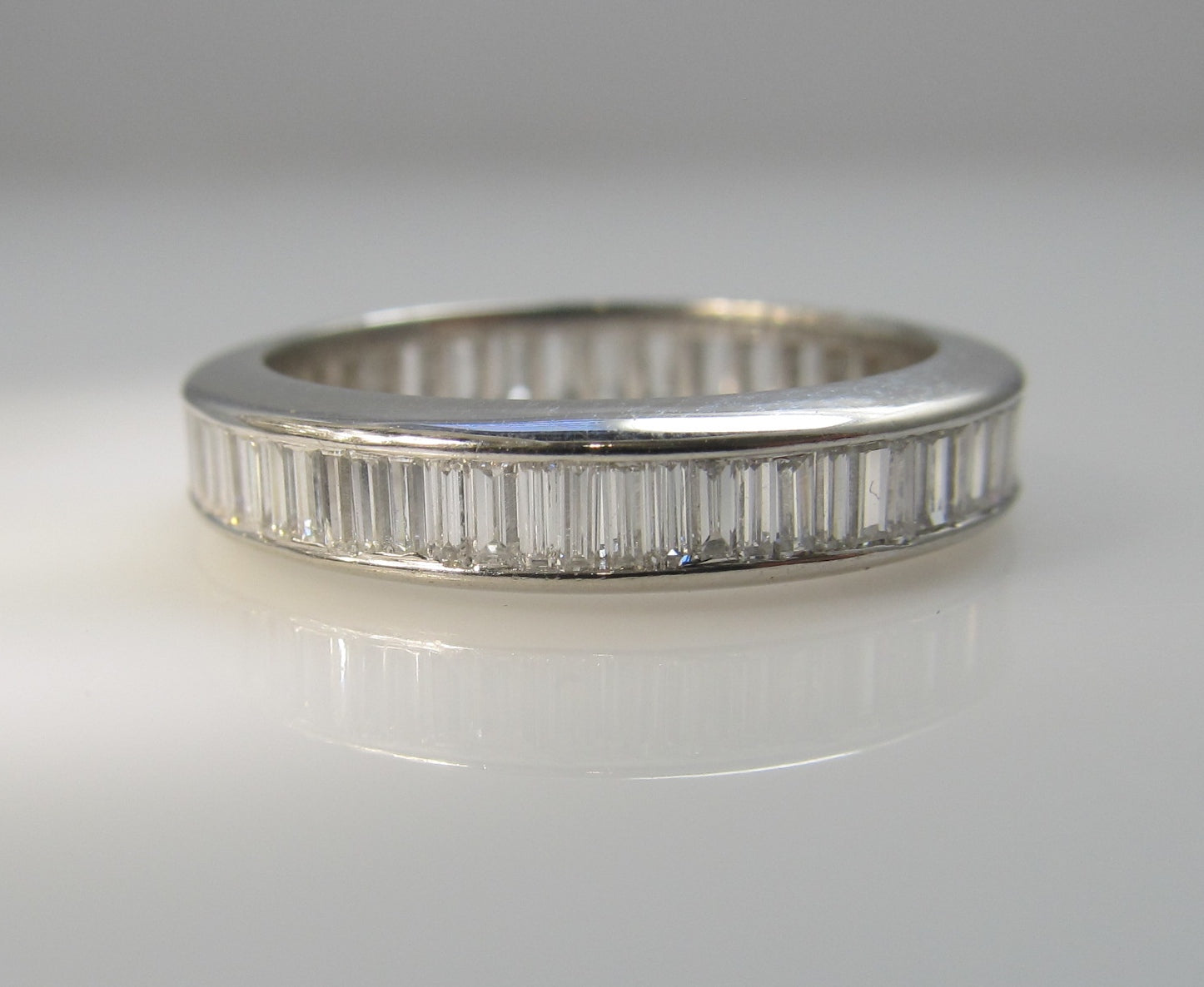 Platinum eternity band with 2cts in baguette cut diamonds