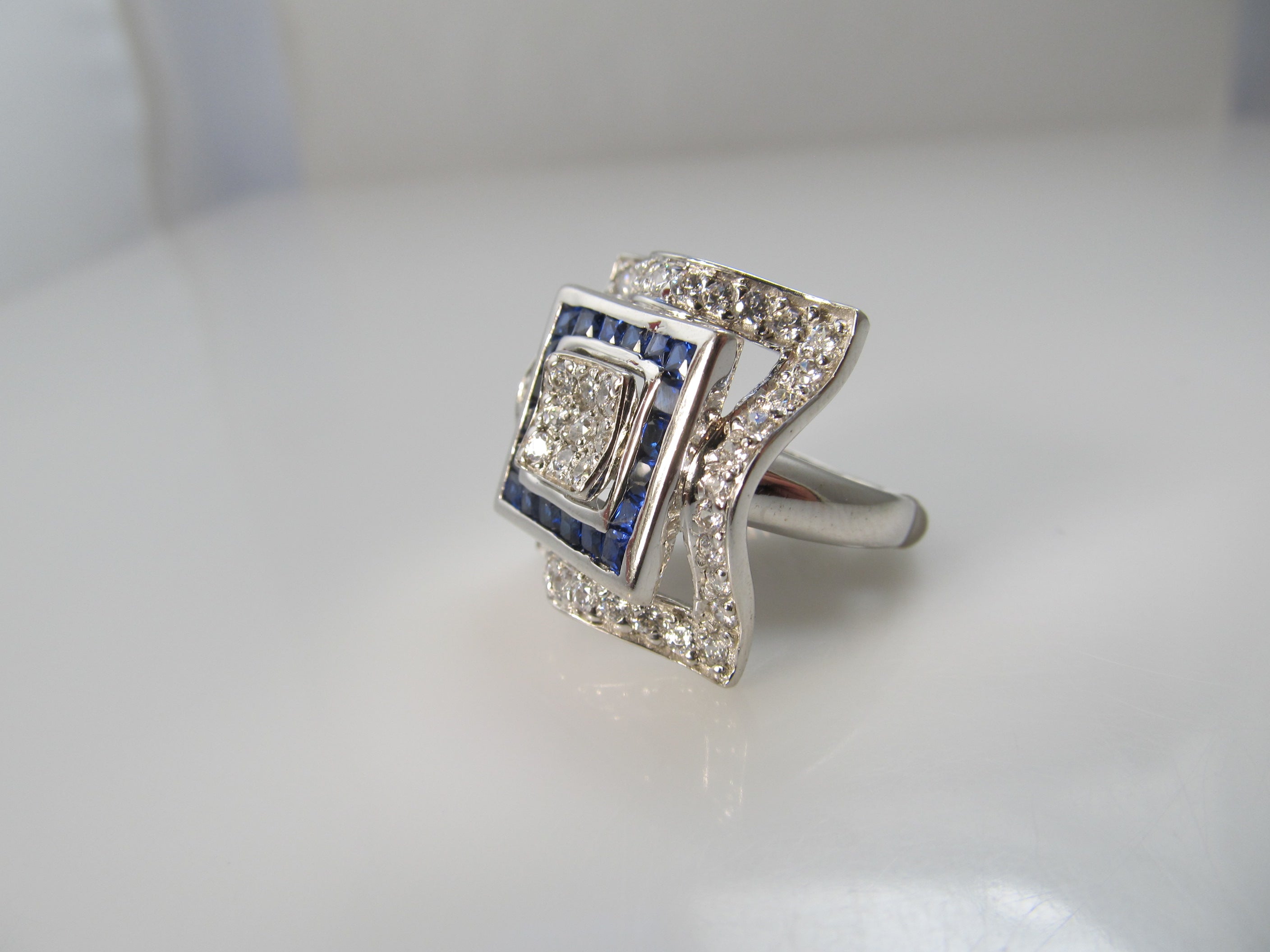 Deco style sapphire and diamond ring