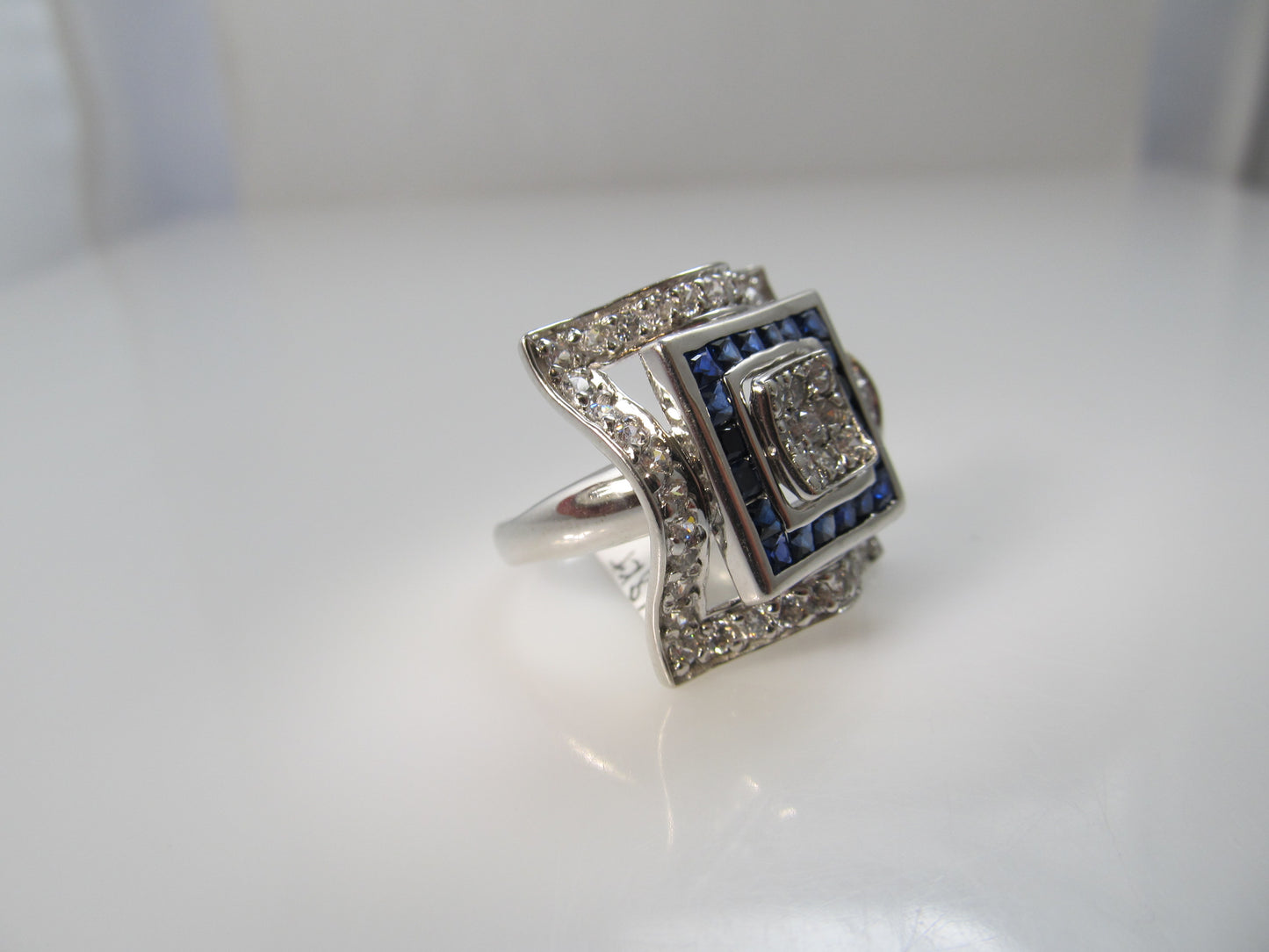 Deco style sapphire and diamond ring