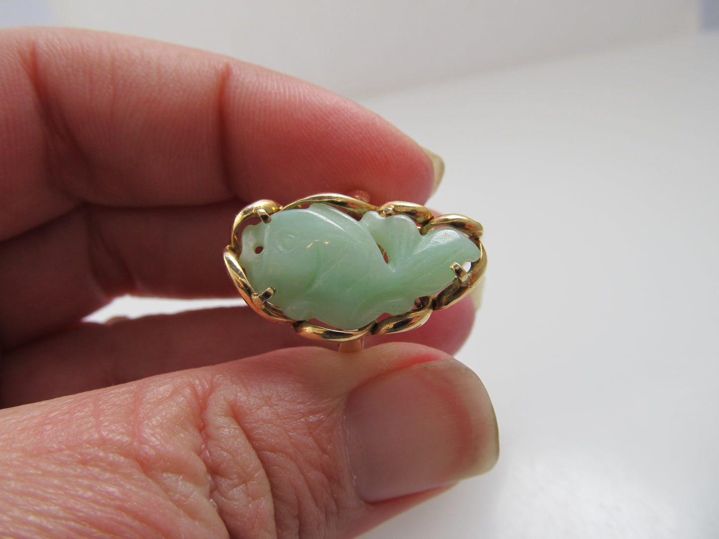 Neat carved jade fish ring