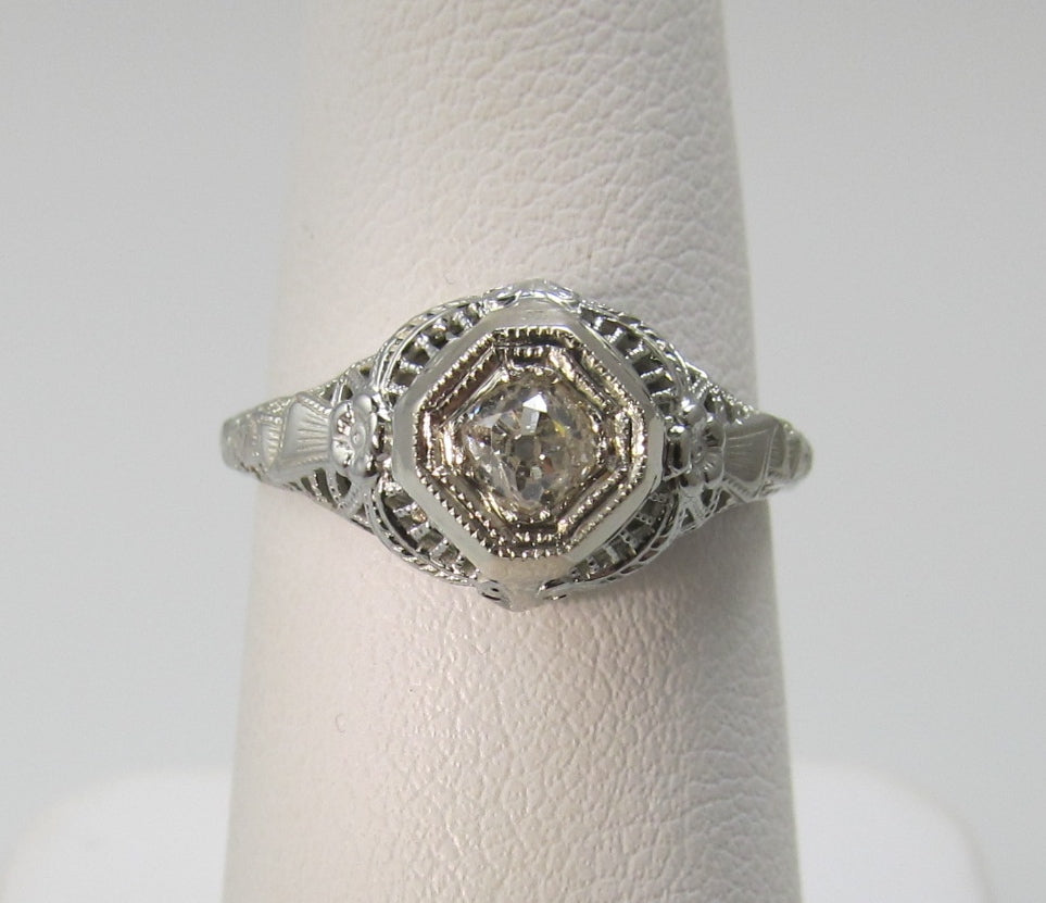 Antique filigree diamond engagement ring