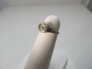 Antique 14k white gold filigree diamond engagement ring
