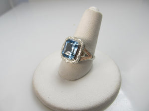 Antique 14k tri-color gold filigree ring with a 3.50ct aquamarine, circa 1920