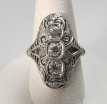 Platinum & 18k long filigree ring with .50cts in diamonds, circa 1920