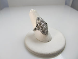 Platinum & 18k long filigree ring with .50cts in diamonds, circa 1920