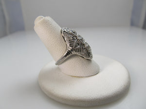 Platinum & 18k long filigree ring with .50cts in diamonds, circa 1920