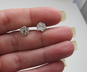 14k white gold diamond cluster stud earrings