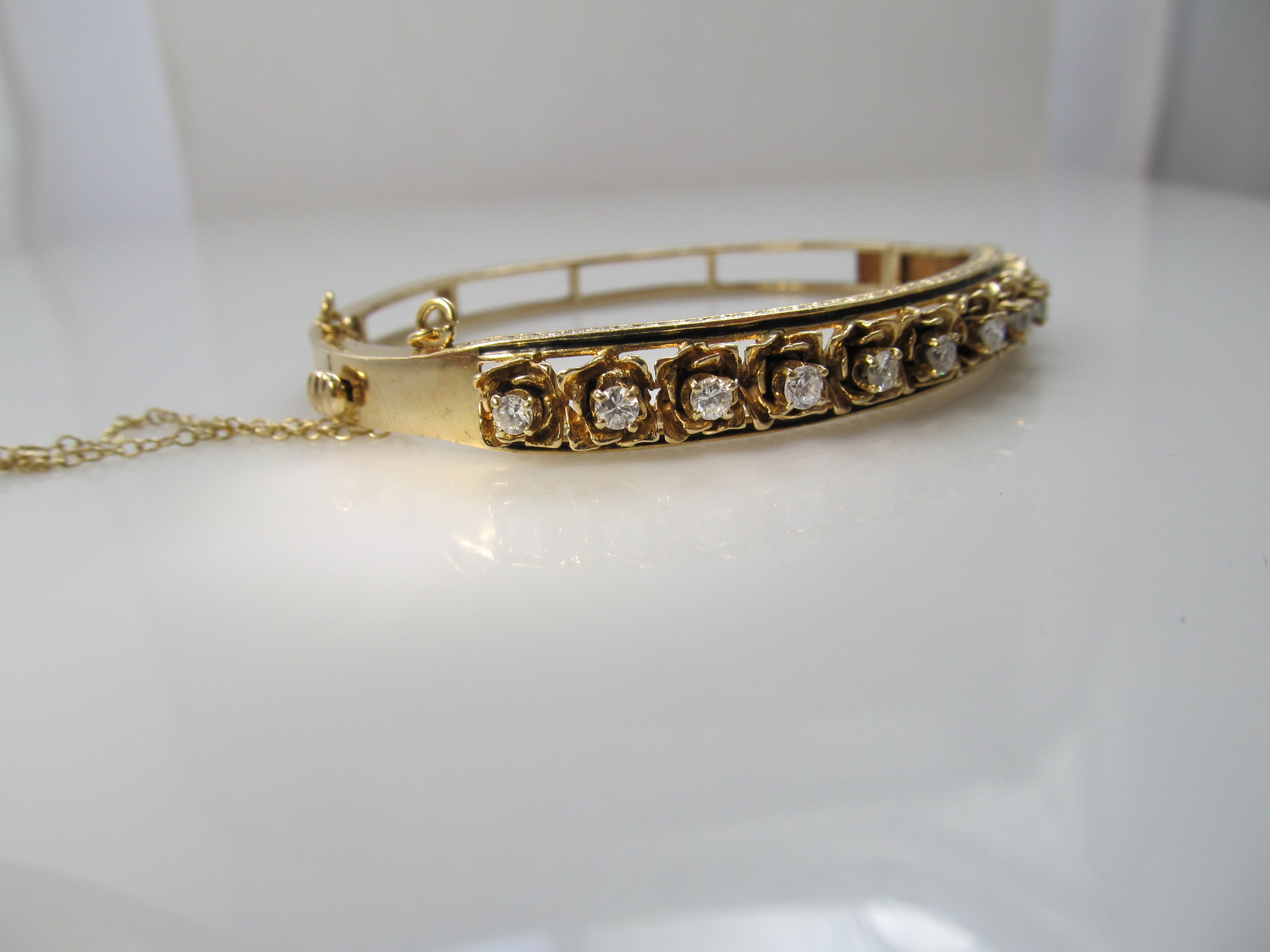 Vintage enamel diamond bangle bracelet