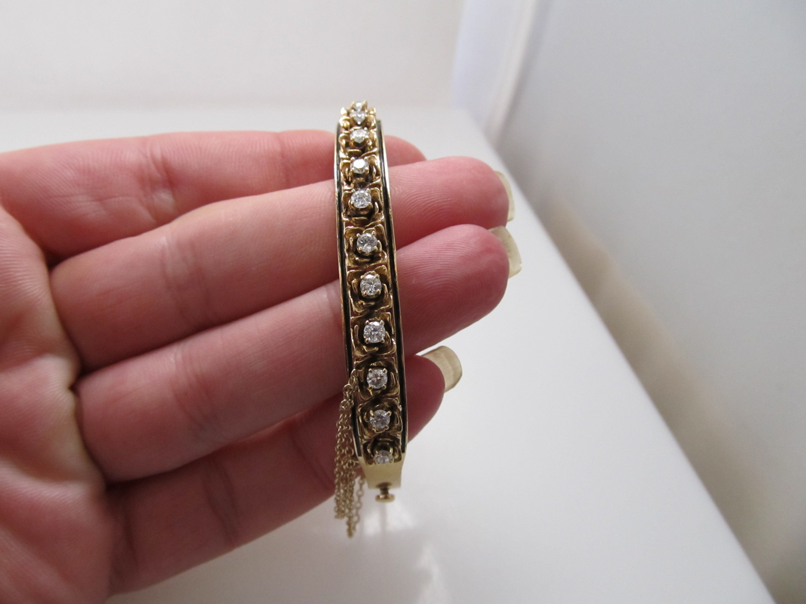 Vintage enamel diamond bangle bracelet