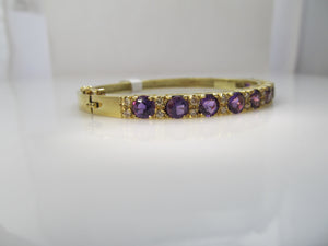 Yellow gold amethyst diamond bangle bracelet