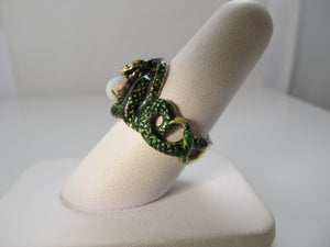 Vintage green enamel opal snake ring