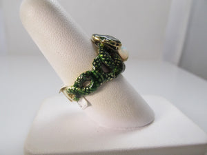 Vintage green enamel opal snake ring