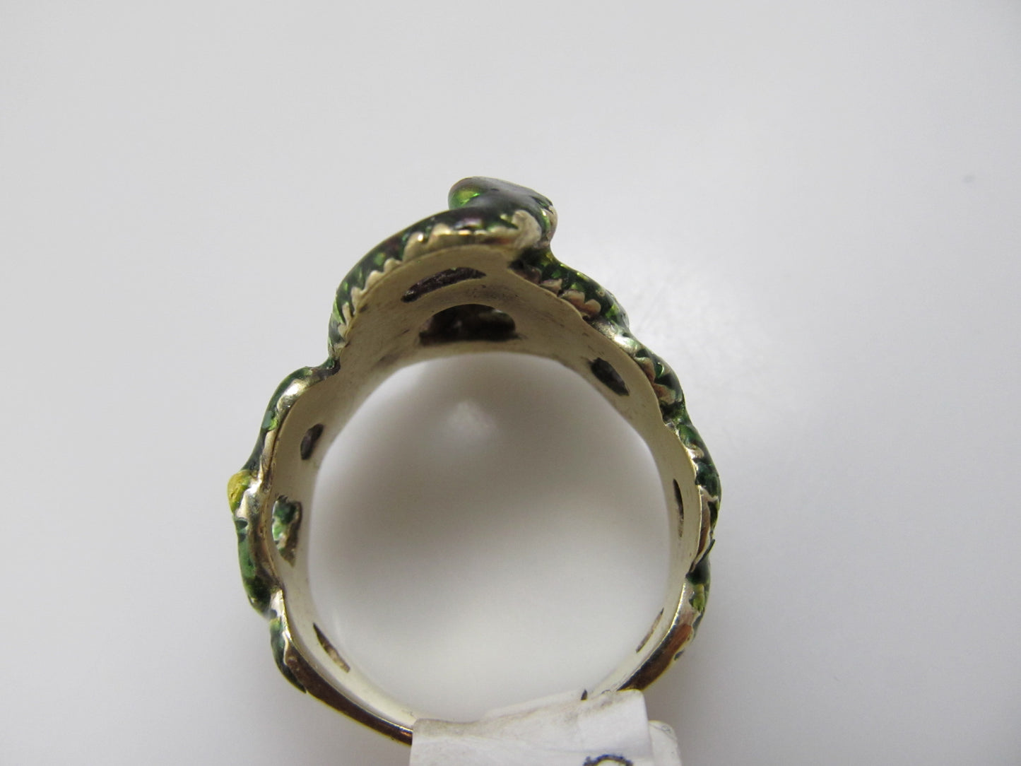 Vintage green enamel opal snake ring