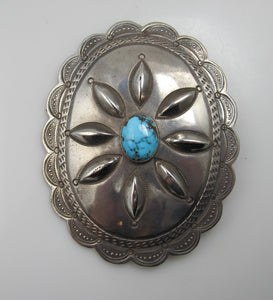 Large antique sterling silver turquoise concho pin/pendant