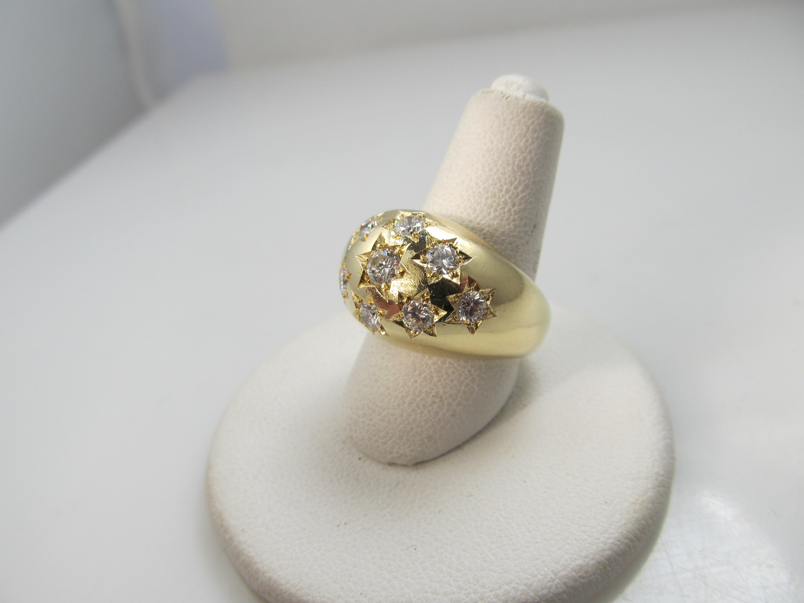 Fab 1.50ct star set diamond dome ring, 14k yellow gold, circa 1960