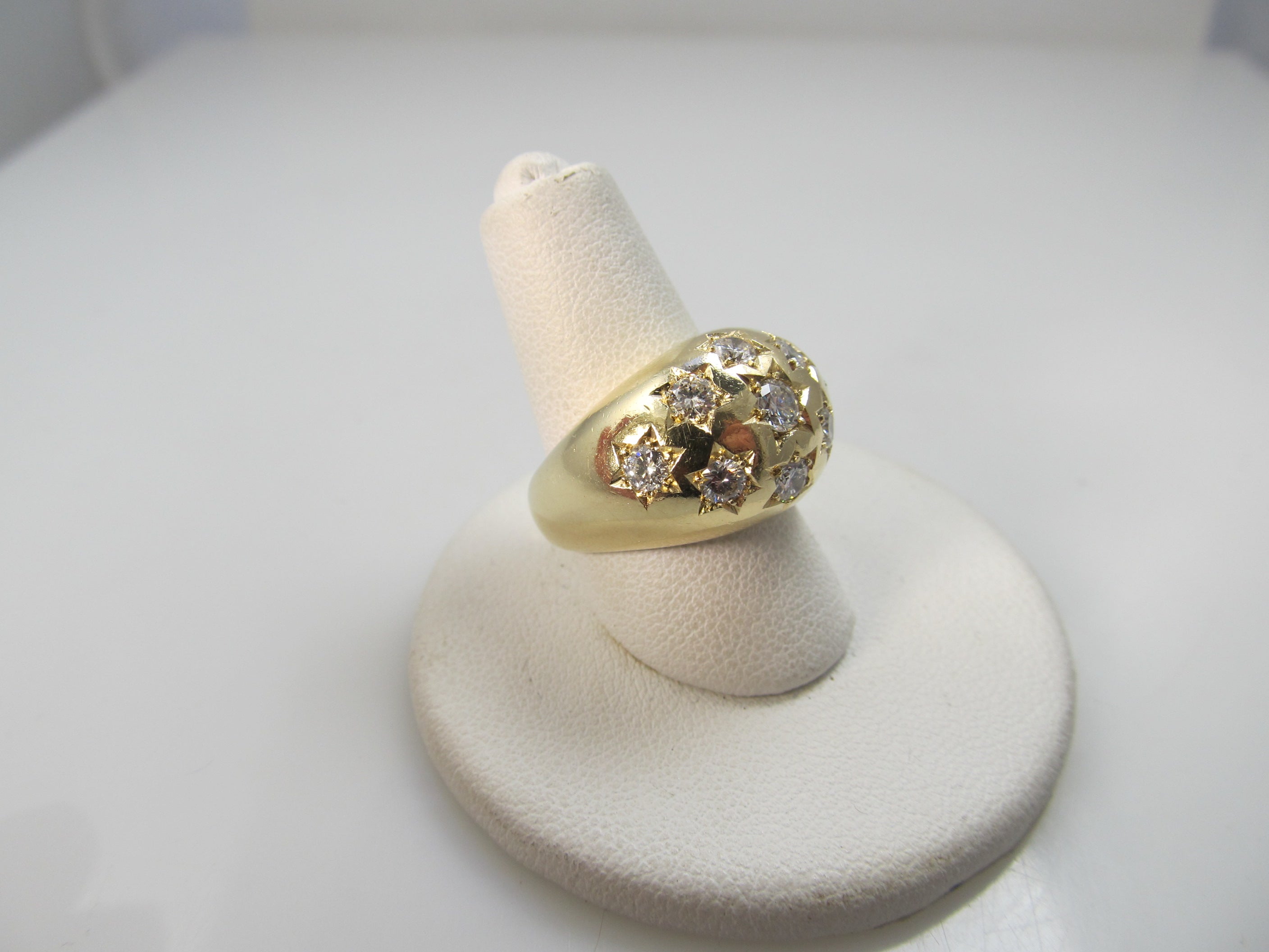 Fab 1.50ct star set diamond dome ring, 14k yellow gold, circa 1960