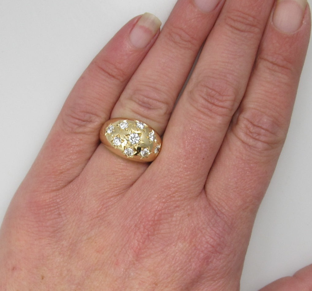 Fab 1.50ct star set diamond dome ring, 14k yellow gold, circa 1960