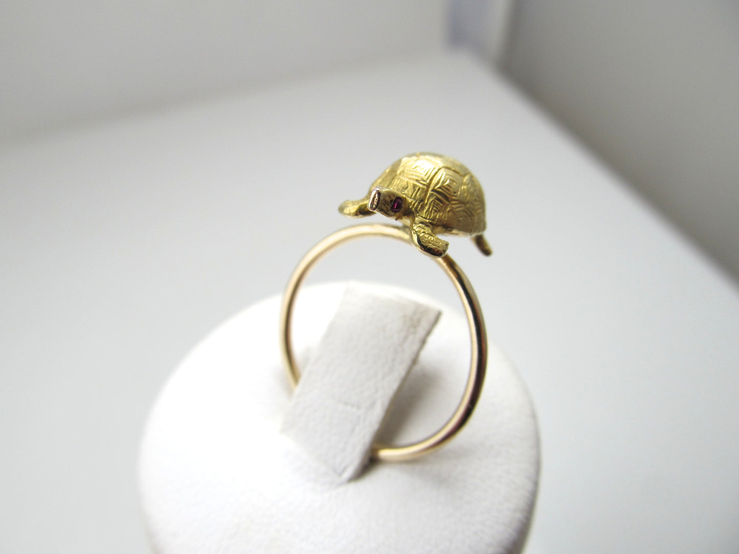 Antique turtle ring with ruby eyes, 14k yellow gold, circa 1910