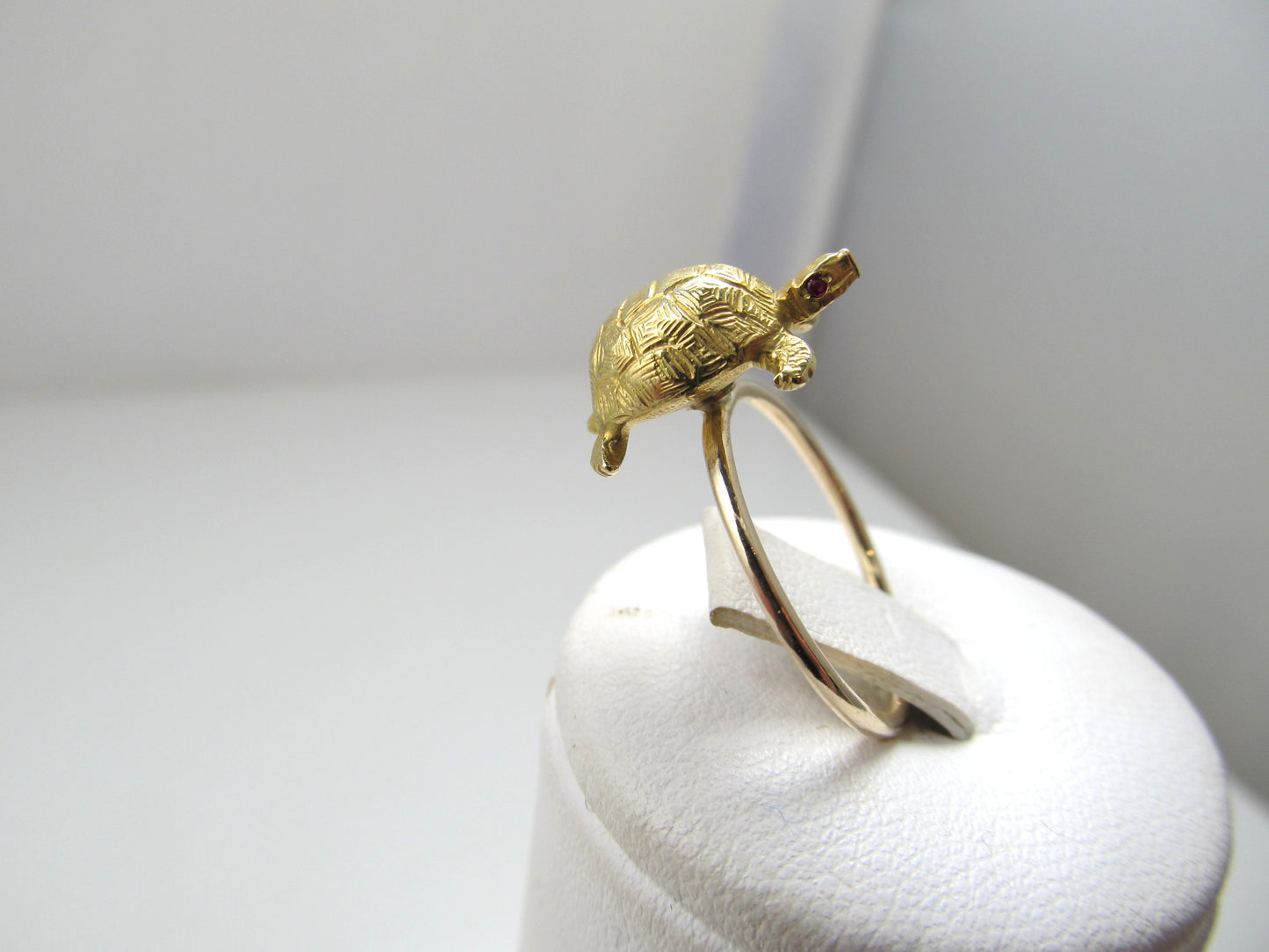 Antique turtle ring with ruby eyes, 14k yellow gold, circa 1910