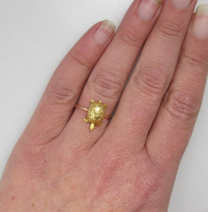 Antique turtle ring with ruby eyes, 14k yellow gold, circa 1910