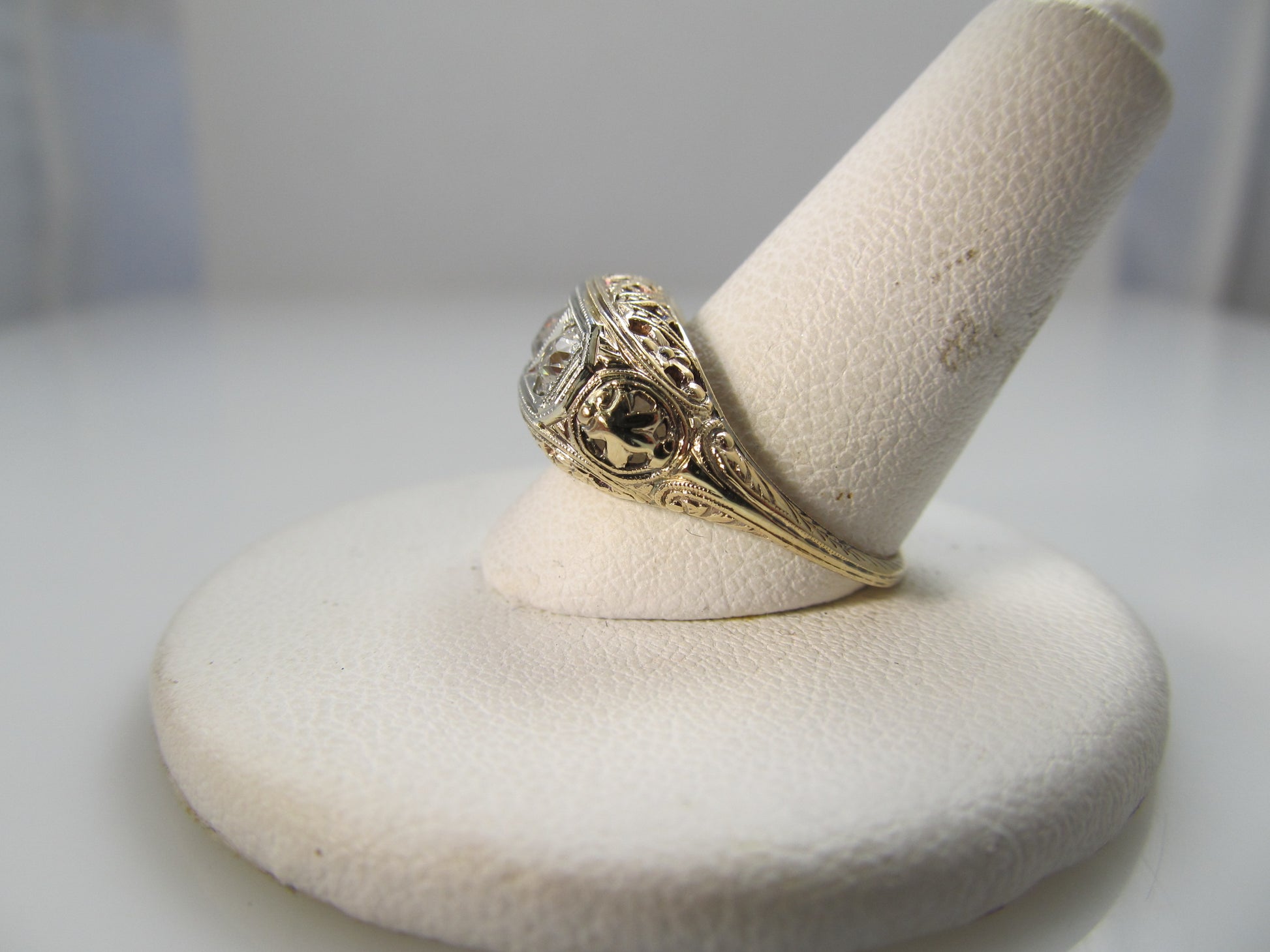 Yellow gold filigree engagement on sale rings