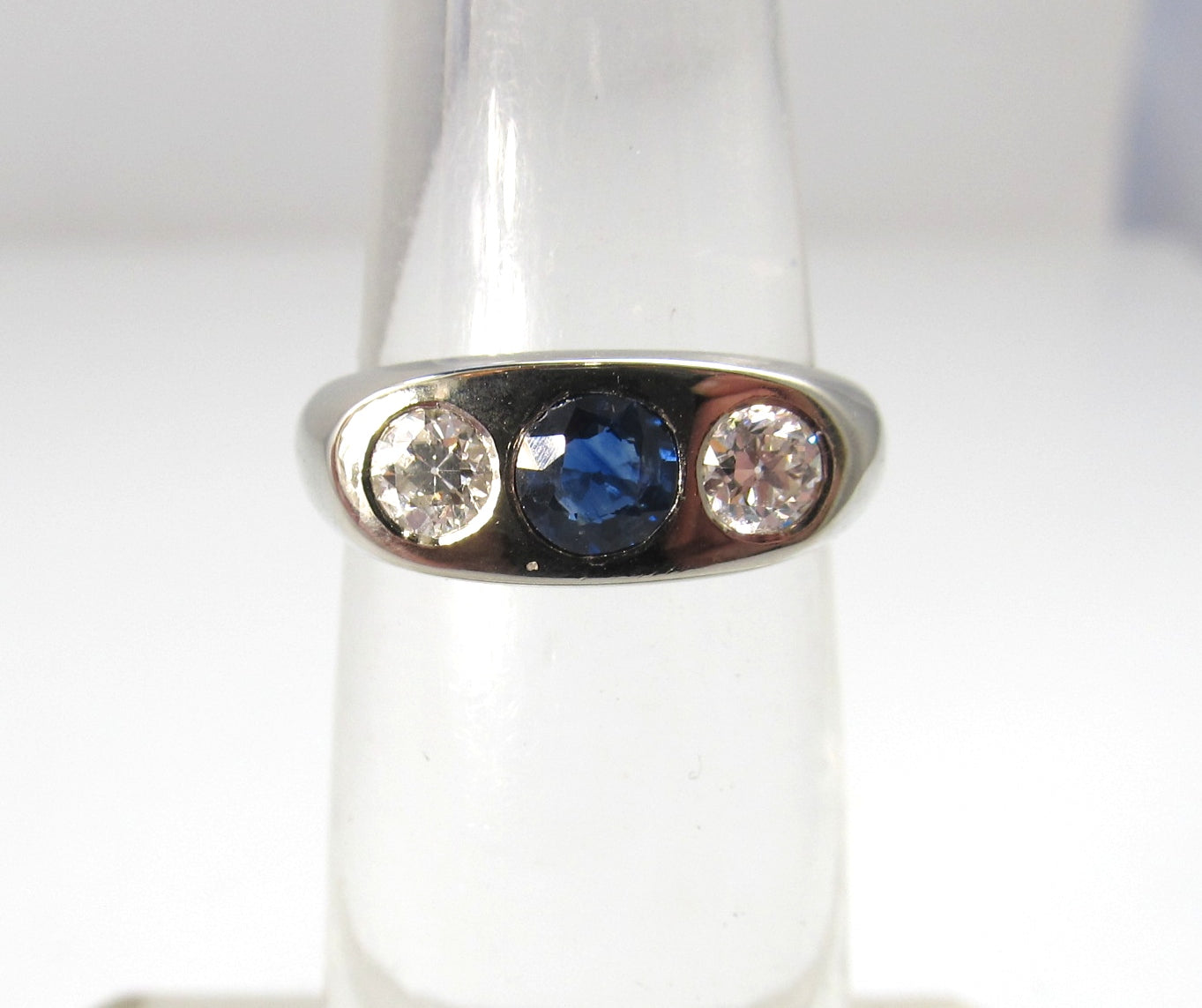 Vintage sapphire diamond gypsy ring, 14k white gold