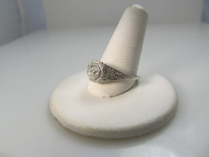 Antique platinum 18K filigree diamond engagement ring