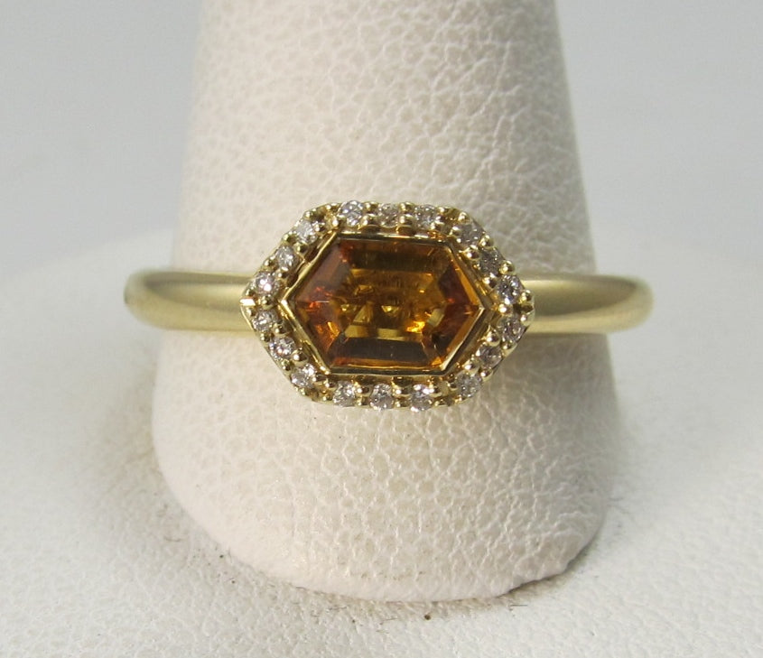 14k yellow gold citrine and diamond ring