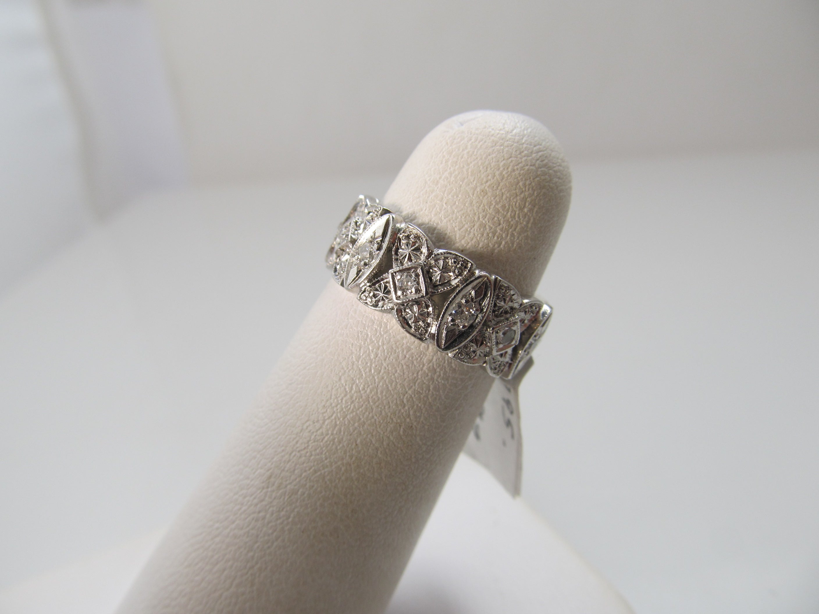 Vintage platinum filigree eternity band