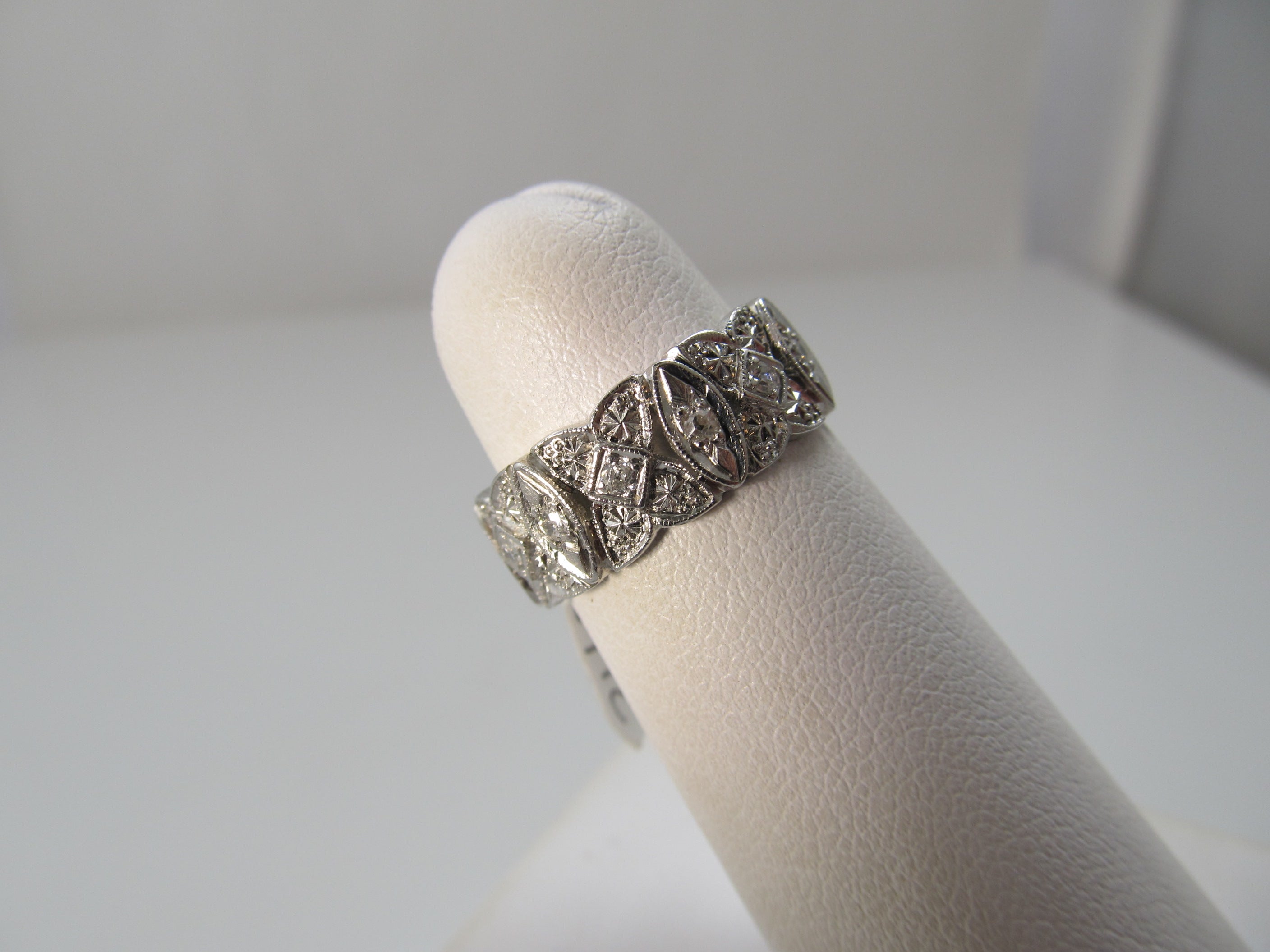 Vintage platinum filigree eternity band