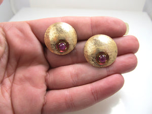 Vintage retro 14k ruby cabochon clip on earrings, circa 1940