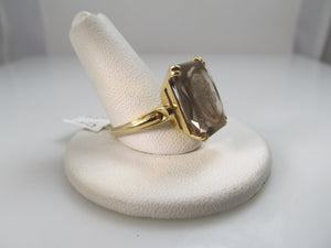 Estate carved cameo smokey quartz ring, 14k yellow gold